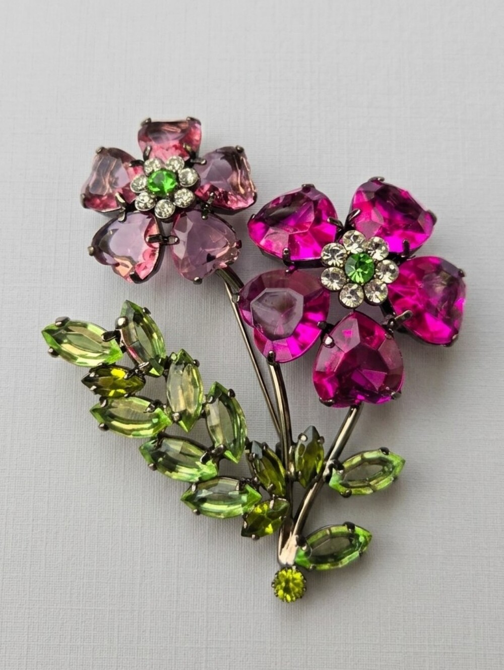 Avon Huge Vintage Pink and Purple Green Crystal Brooche